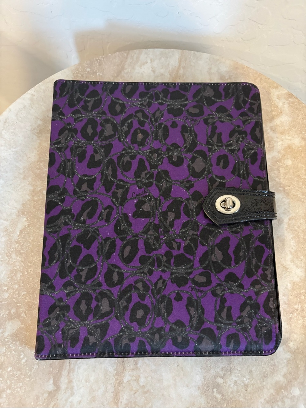 Coach Purple Leopard Print Tablet Folio Case with Turn-Lock Closure